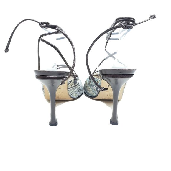 Jimmy Choo Jade Paisley Lace-Up Heels Brown Blue Leather Sole EUR 40 US 10 - Picture 5 of 9